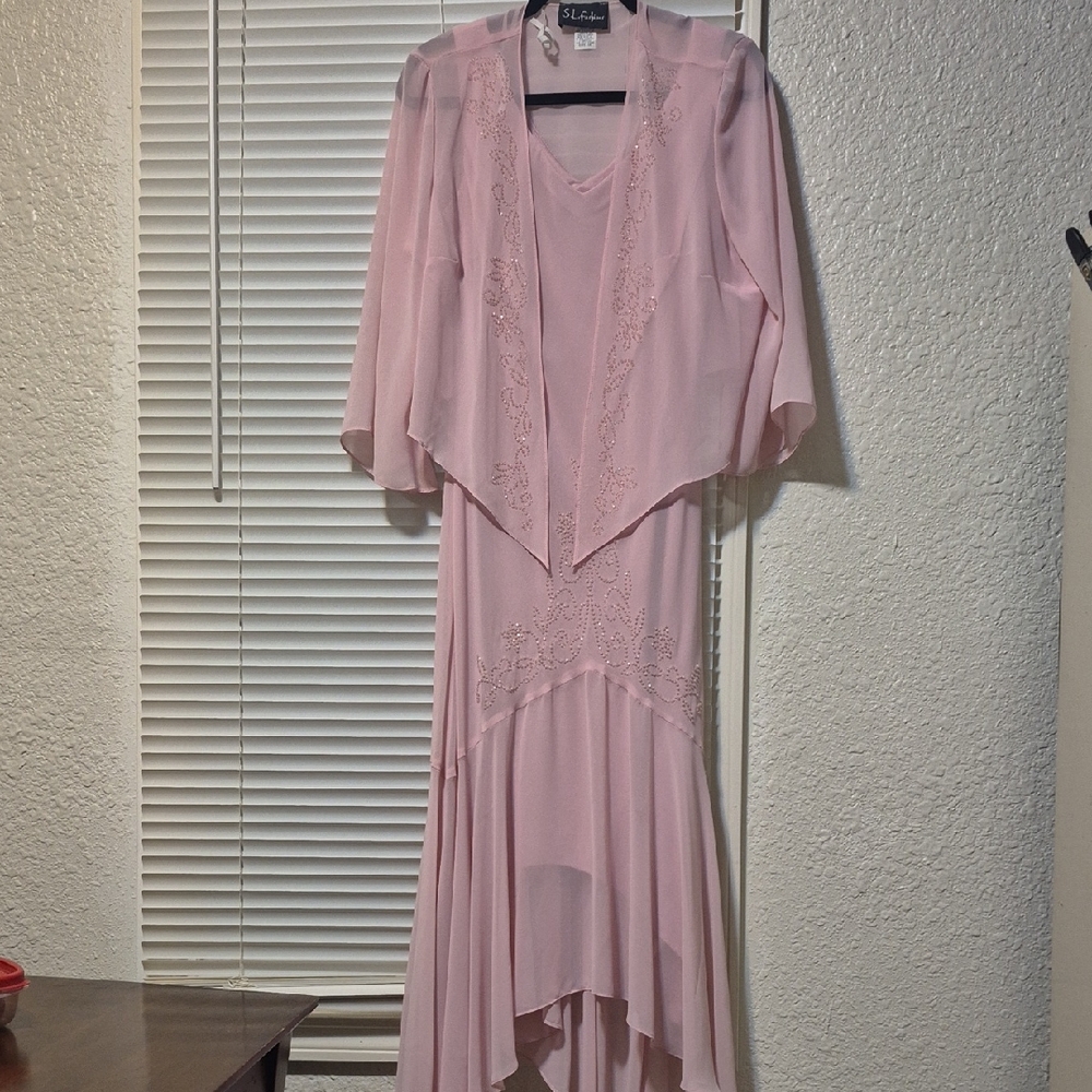 SL Fashions Pink High Low Dress with Embroidery
